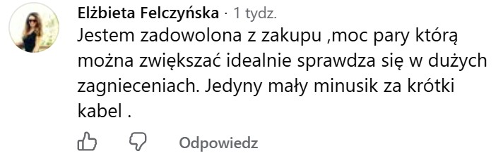 Komentarz z Facebooka: moc pary którą można zwiększać idealnie sprawdza się w dużych zagnieceniach