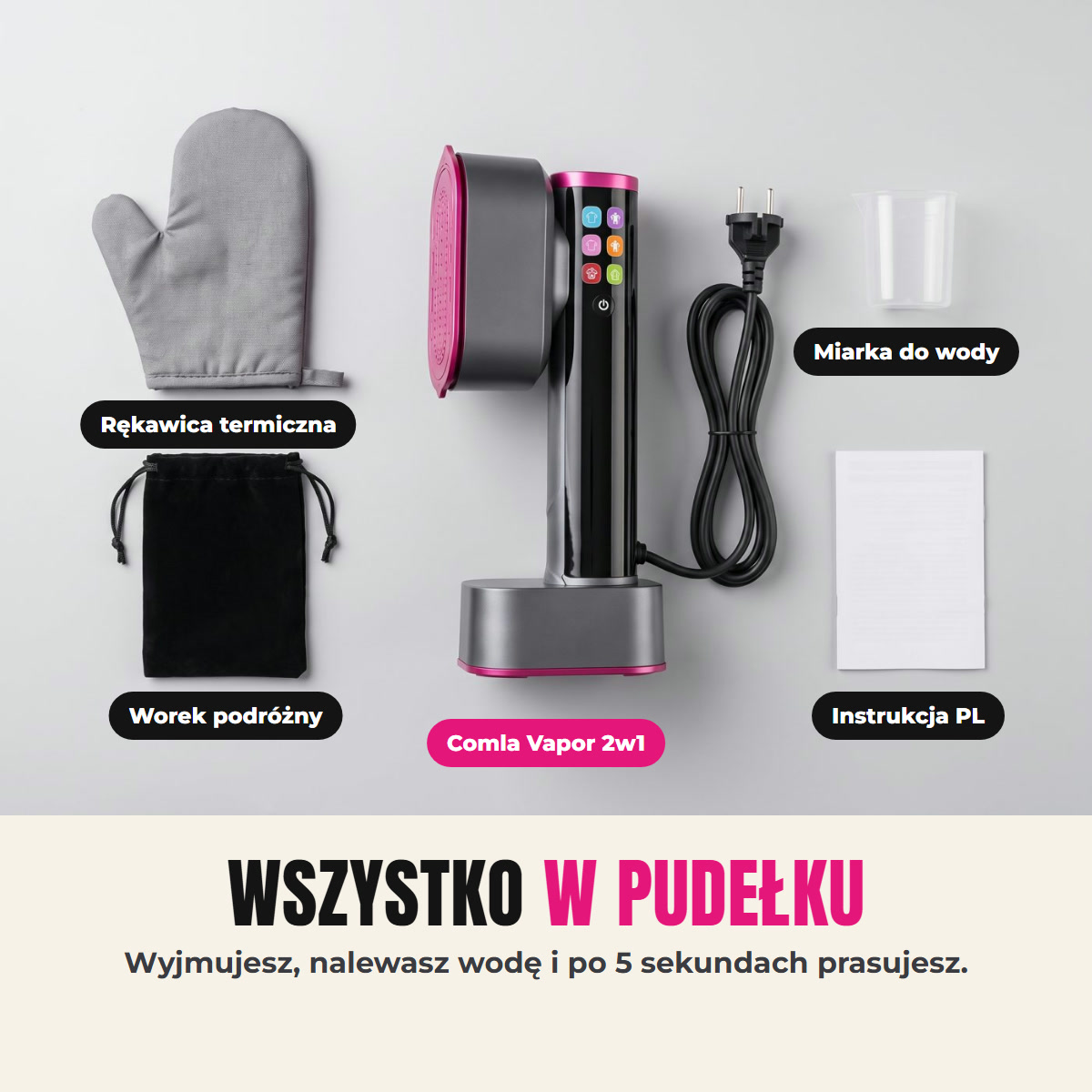 Zestaw Comla Vapor: parownica, rękawica, worek, miarka
